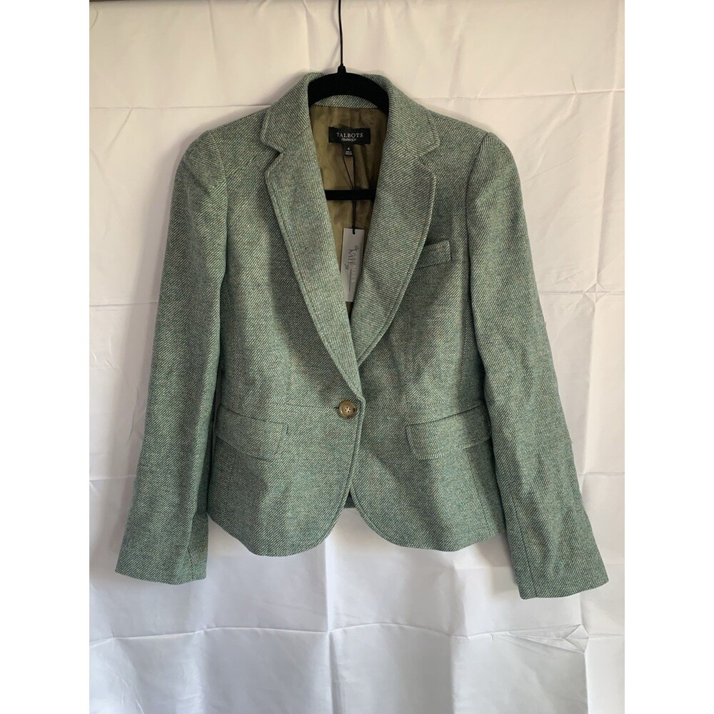 NWT $159 Talbots Petite 4 Herringbone Wool Blend Blazer Jacket Classic Career